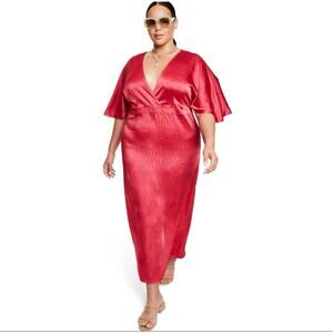 Fe Noel Palm Leaf Contrast Print Flutter Sleeve Maxi Dress Size 16